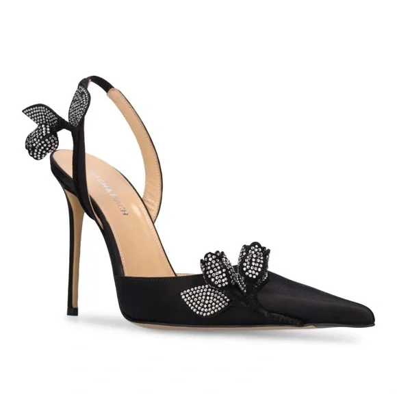 🌺MACH & MACH🌺 Wonder Tulip Satin Slingback Pumps Black Size: 38 - Picture 3 of 14